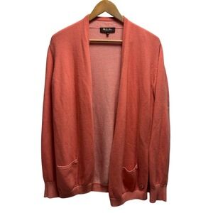 Loro Piana Womens Sz 48 Coral Pink Baby Cashmere Silk Knit Open Cardigan Sweater